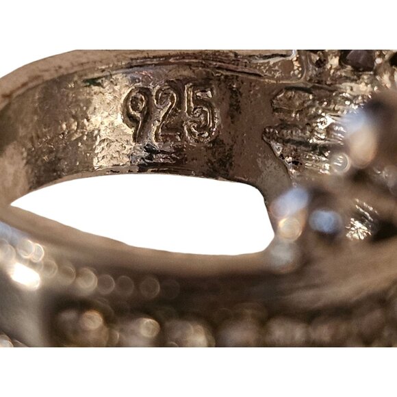 Victorian Trading Green Rhinestone & CZ Sterling Silver 925 Queen Ring Size 6 - Picture 6 of 16